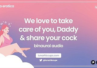 ASMR  We love to take care of you, Daddy, and share your cock [Audio Roleplay] [Threesome]