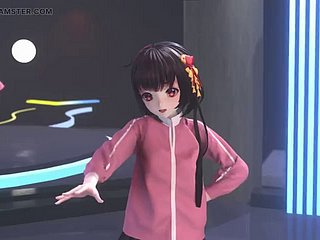 Garota fofa dançando em saia e meias + despiração soft (3D hentai)